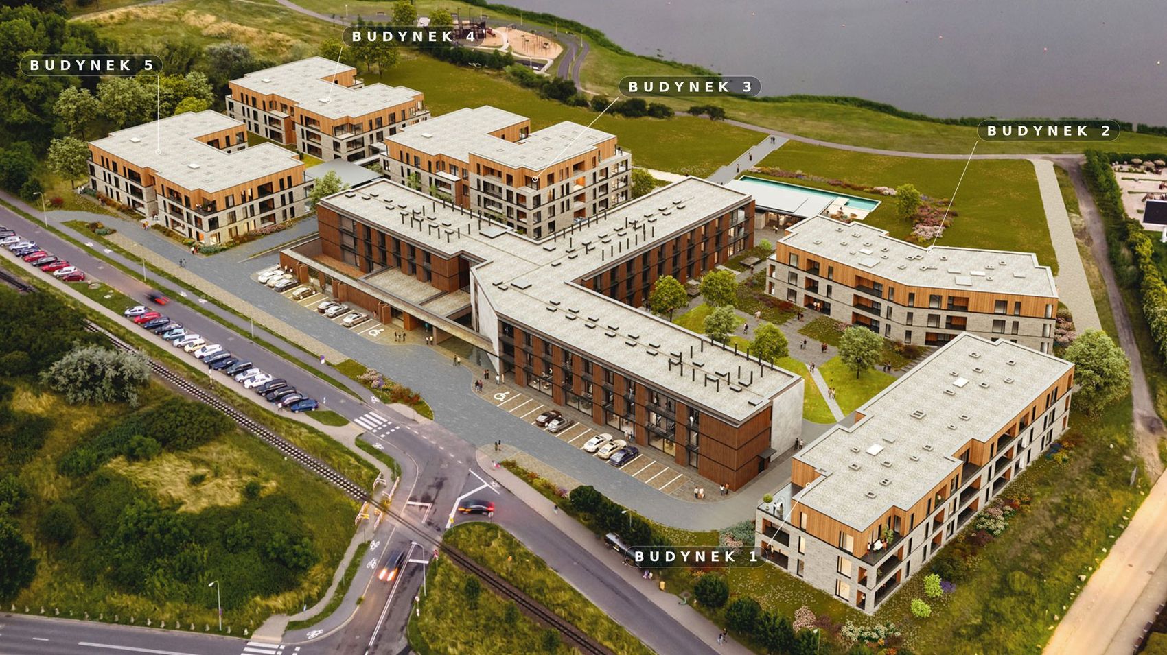 Plan zagospodarowania Malta View z numeracją budynków od jeden do pięć